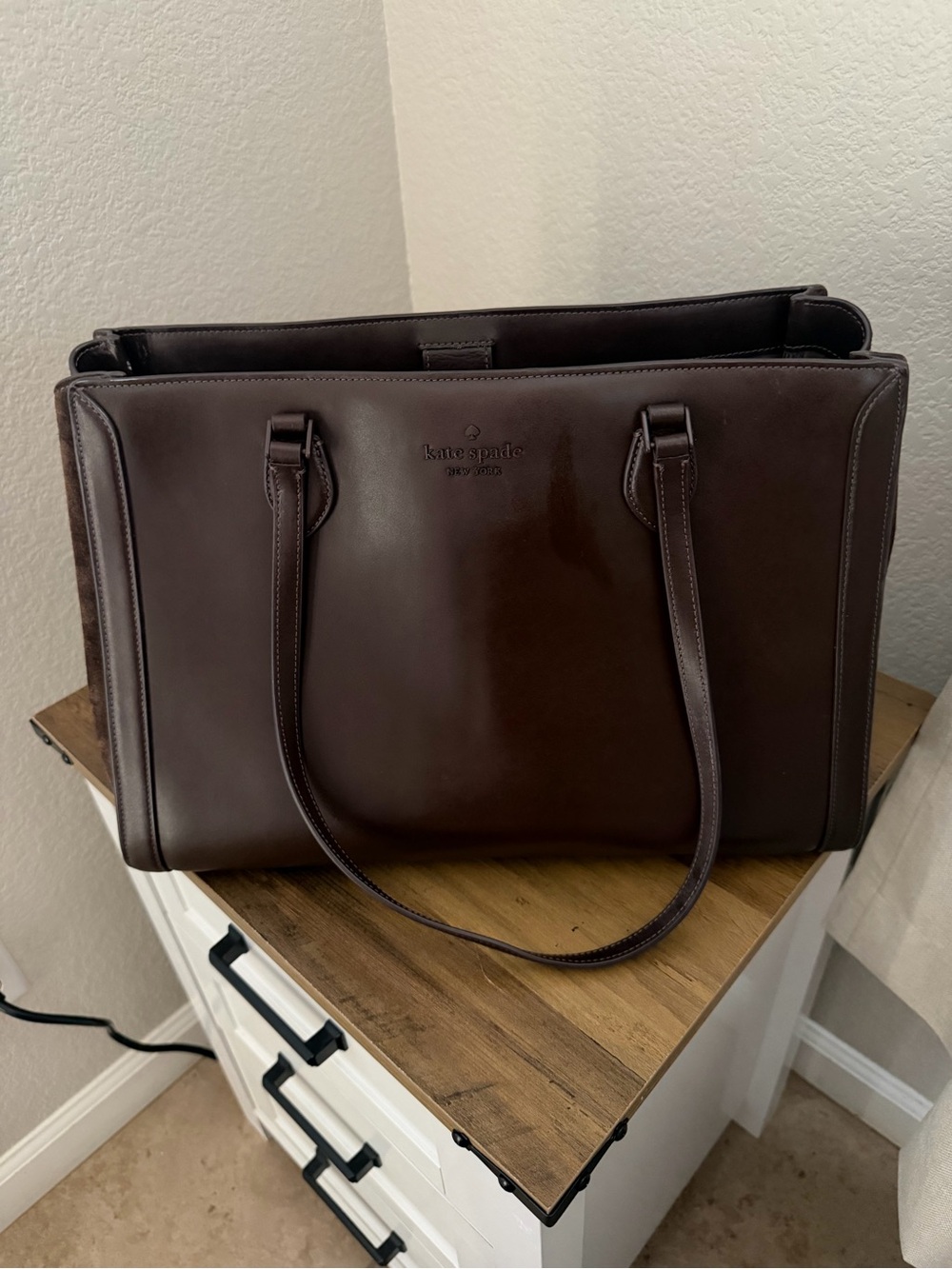 kate spade Structured Chocolate Brown Leather Laptop Tote